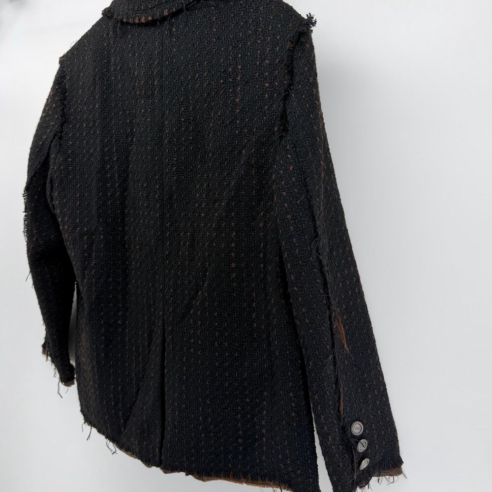 Distressed Tweed Blazer Charcoal Dark Academia Matin Kim Style OS Korean Style - Picture 4 of 8